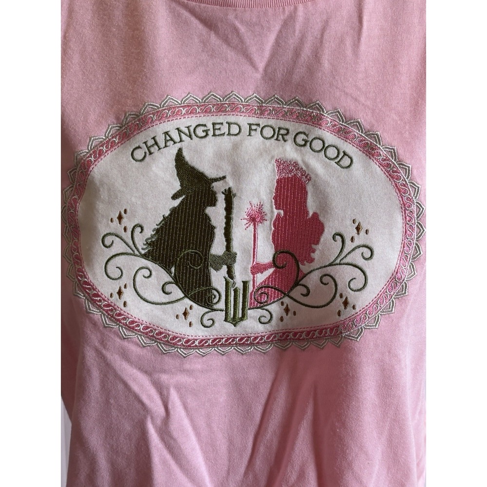 BoxLunch Wicked "Changed For Good" Elphaba & Glinda Pink Embroidered Tee Women L